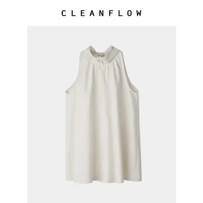 CLEANFLOW | 砂洗丝棉削肩高级感飘带背心女2026夏季新款气质上衣