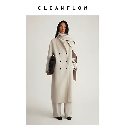CLEANFLOW | 山羊绒双排扣手工双面呢外套女小个子2026冬新款大衣