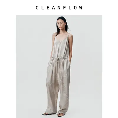 CLEANFLOW | 重磅真丝松鸟提花桑波缎吊带连体裤女高级感2026新款