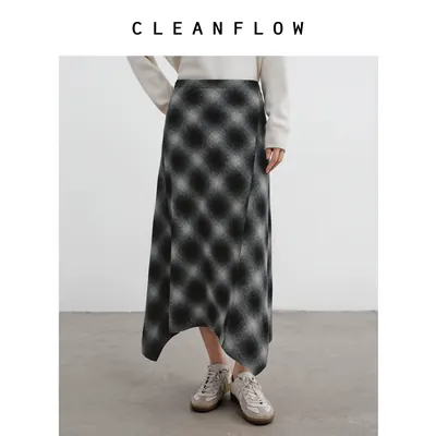 CLEANFLOW | 复古格纹毛呢休闲方巾半身裙女2026秋季新款百搭裙子