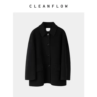 CLEANFLOW | 颗粒绒中式翻领中长双面毛呢外套女2026秋冬新款大衣