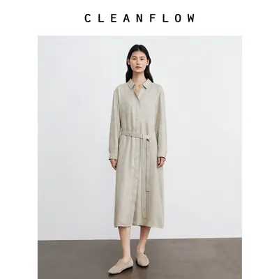 CLEANFLOW | 丝麻衬衫领连衣裙两件套女高级感2026秋新款气质裙子