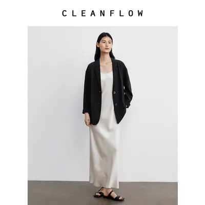 CLEANFLOW | 100%纯真丝光泽垂坠休闲男朋友西装外套女2026秋新款