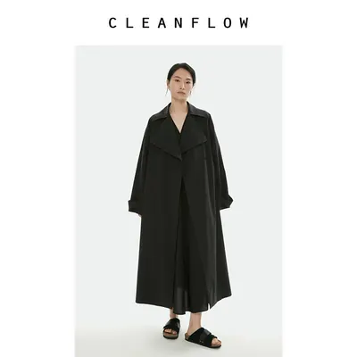 CLEANFLOW | 黑色水洗棉尼龙国际大牌风衣女小个子2026秋新款外套