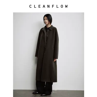 CLEANFLOW | 羊毛羊绒桑蚕丝翻领立绒双面毛呢外套气质高级感大衣