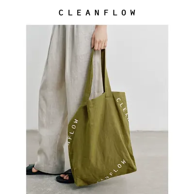 CLEANFLOW | 躲猫猫LOGO字母重磅亚麻印花简约生活休闲通勤麻布包