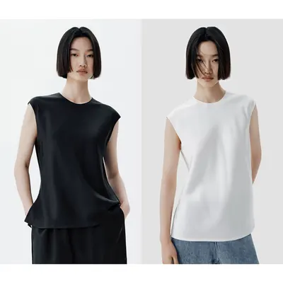 CLEANFLOW | 36姆米双面缎真丝桑蚕丝中式背心女2026春夏新款上衣