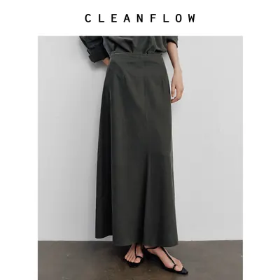 CLEANFLOW | 砂洗丝棉通勤气质中式半身裙女高级感2026秋新款伞裙