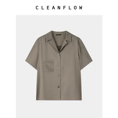 CLEANFLOW | 30姆米砂洗重缎桑蚕丝古巴领老钱风短袖衬衫女高级感