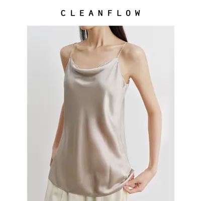 CLEANFLOW | 柔雾荡领真丝素绉缎打底吊带女高级感2026夏新款上衣