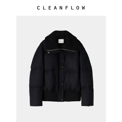 CLEANFLOW | 山羊绒毛线翻领95白鹅绒羽绒服女高级感2026冬季新款