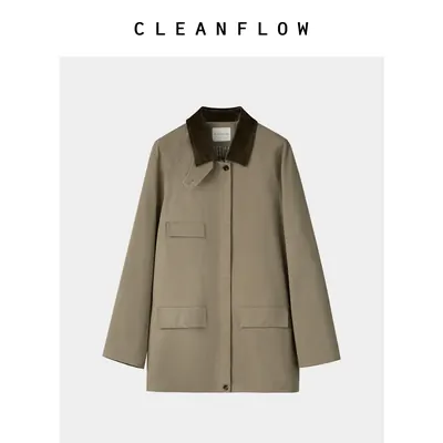 CLEANFLOW | 灯芯绒撞色衣领高密全棉中长夹克外套女2026秋季新款