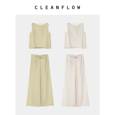 CLEANFLOW | 强捻色织棉麻舒适春夏度假风上衣背心+长裤两件套女