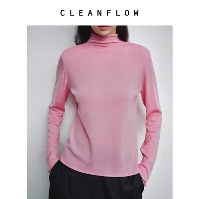 CLEANFLOW | 高端美利奴羊毛连身卷边立领针织衫2026秋新款打底衫