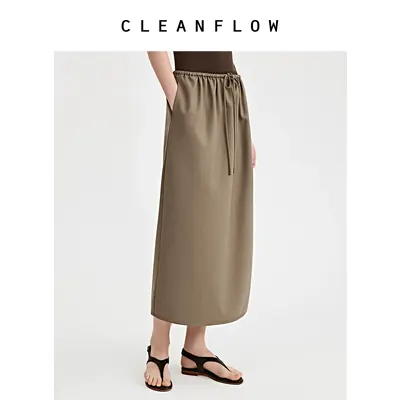 CLEANFLOW | 卡其色精纺羊毛气质通勤半身裙小个子2026秋新款裙子