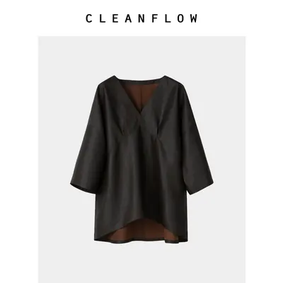 CLEANFLOW | 柞蚕丝双宫V领七分袖衬衫女高级感2026秋季新款上衣