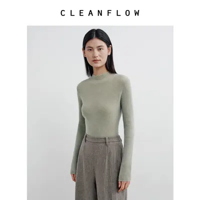 CLEANFLOW | 连身半高领针织100%羊绒打底衫女2026秋新款百搭毛衣