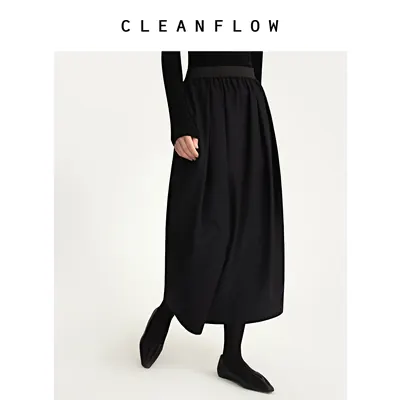 CLEANFLOW | 日本进口精纺羊毛松紧腰花苞半身裙女2026秋新款裙子