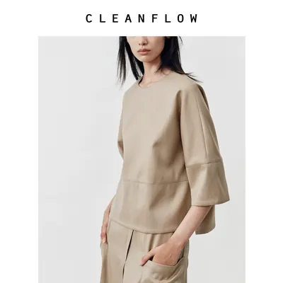CLEANFLOW | 重磅丝毛套头五分袖衬衫女高级感2026秋新款气质上衣