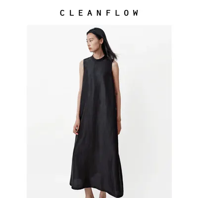 CLEANFLOW | 莨绸纯手工平板纹香云纱无袖连衣裙女2026夏新款裙子